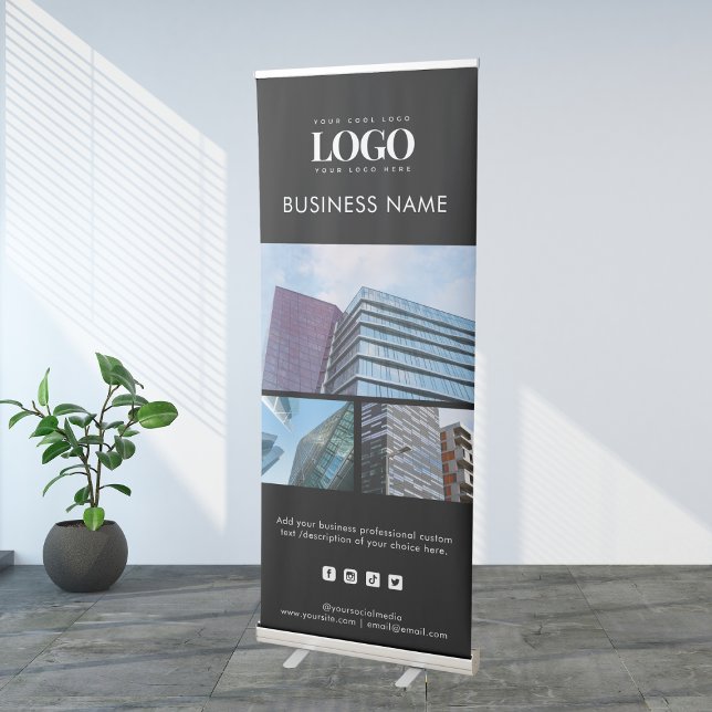 Custom 3 Photos Business Logo & Social Media Text  Retractable Banner (Creator Uploaded)