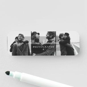 custom 3 photos modern script photography name tag
