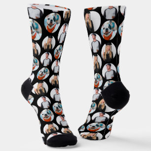 Custom 3 Photos Pattern Black Socks