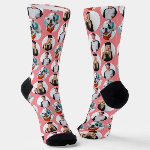 Custom 3 Photos Pattern Pink Socks