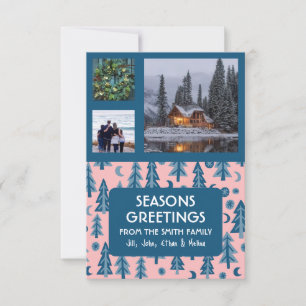 CUSTOM 3 PHOTOS Retro Pine Trees Christmas