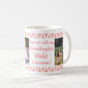 Custom 3 Photos & Text - Pink Watercolor Borders Coffee Mug