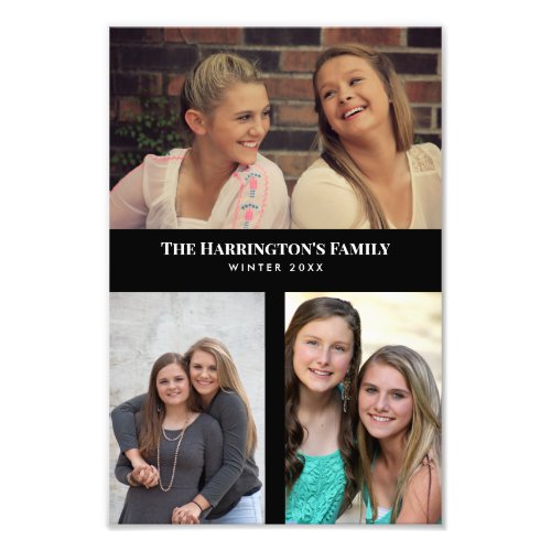 Custom 3 Sections Family Photo Collage Black Frame
