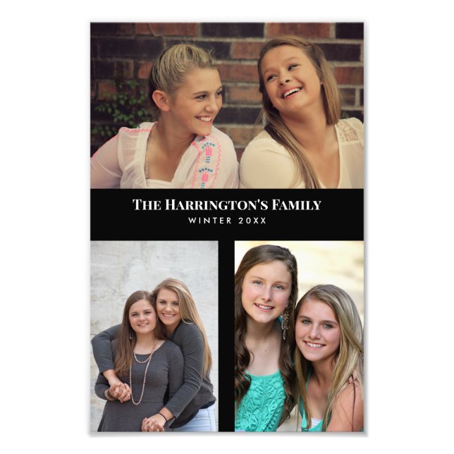 Custom 3 Sections Family Photo Collage Black Frame (Front)