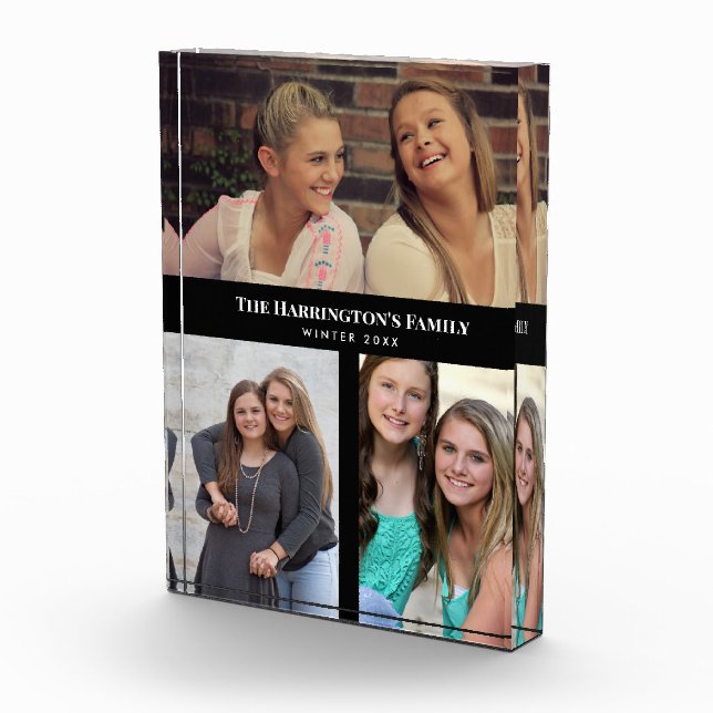 Custom 3 Sections Family Photo Collage Black Frame Acrylic Award (Right)