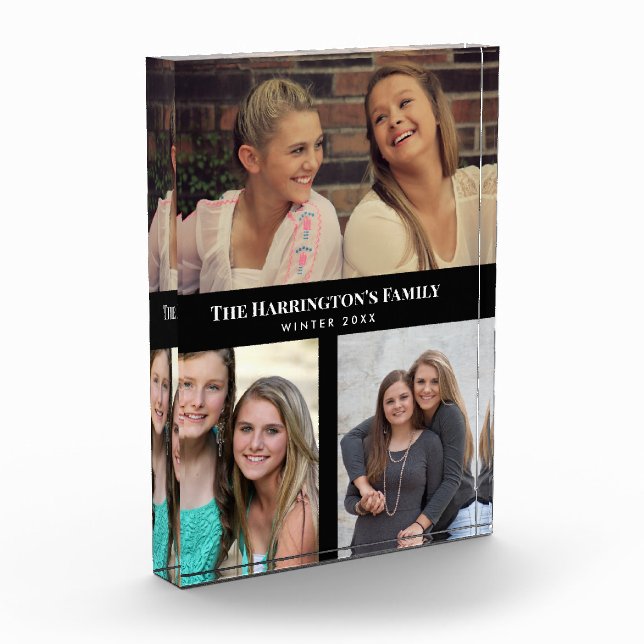 Custom 3 Sections Family Photo Collage Black Frame Acrylic Award (Left)