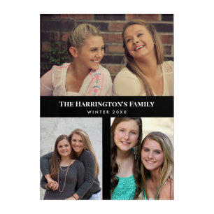 Custom 3 Sections Family Photo Collage Black Frame Acrylic Print
