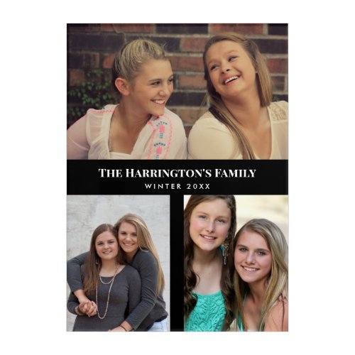 Custom 3 Sections Family Photo Collage Black Frame Acrylic Print