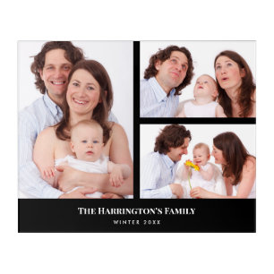 Custom 3 Sections Family Photo Collage Black Frame Acrylic Print