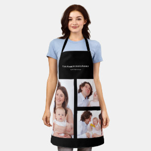Custom 3 Sections Family Photo Collage Black Frame Apron