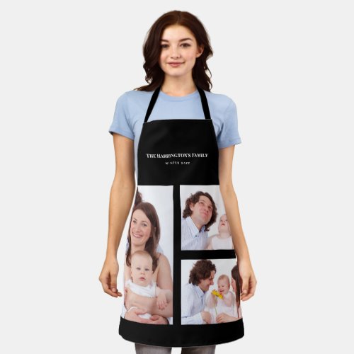 Custom 3 Sections Family Photo Collage Black Frame Apron