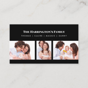 Custom 3 Sections Family Photo Collage Black Frame Business Card