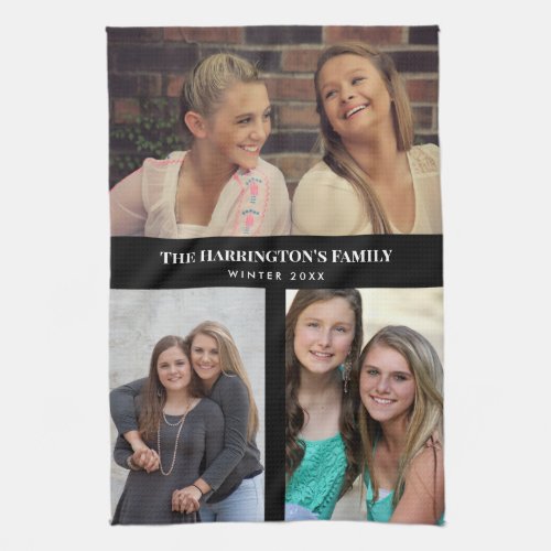 Custom 3 Sections Family Photo Collage Black Frame Kitchen Towel