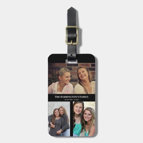 Custom 3 Sections Family Photo Collage Black Frame Luggage Tag