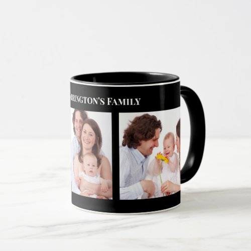 Custom 3 Sections Family Photo Collage Black Frame Mug
