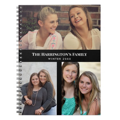 Custom 3 Sections Family Photo Collage Black Frame Notebook