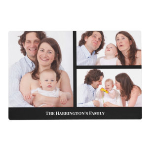 Custom 3 Sections Family Photo Collage Black Frame Placemat