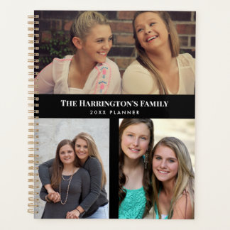 Custom 3 Sections Family Photo Collage Black Frame Planner