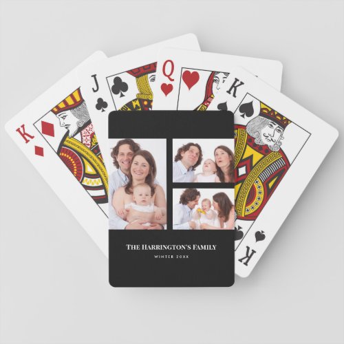 Custom 3 Sections Family Photo Collage Black Frame Playing Cards