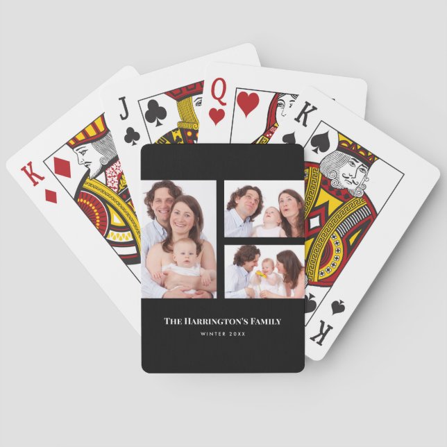 Custom 3 Sections Family Photo Collage Black Frame Poker Cards (Back)