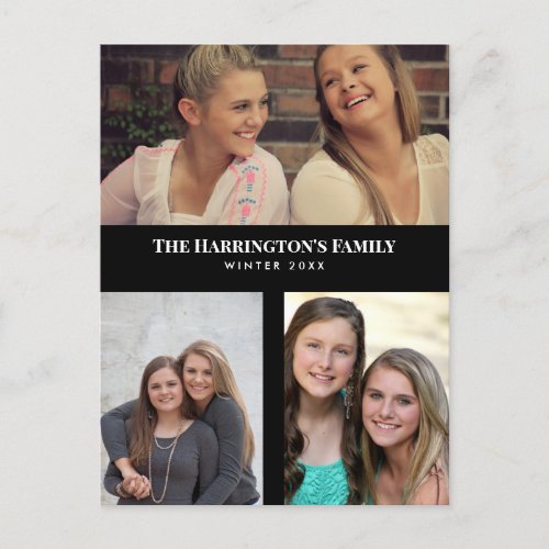 Custom 3 Sections Family Photo Collage Black Frame Postcard