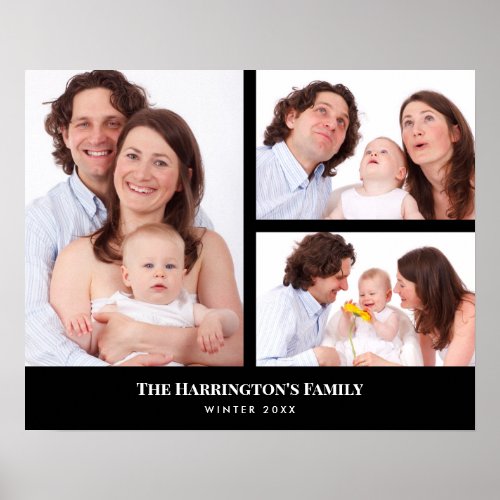 Custom 3 Sections Family Photo Collage Black Frame Poster