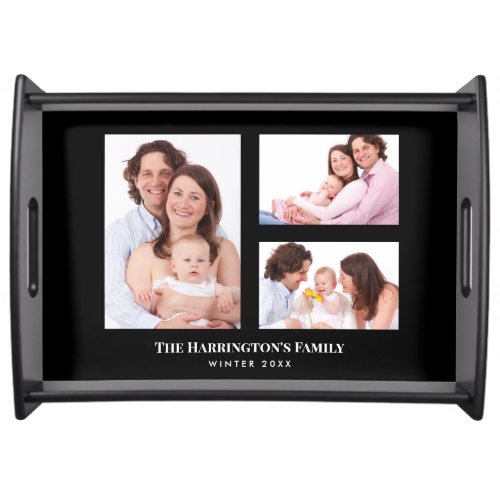Custom 3 Sections Family Photo Collage Black Frame Serving Tray