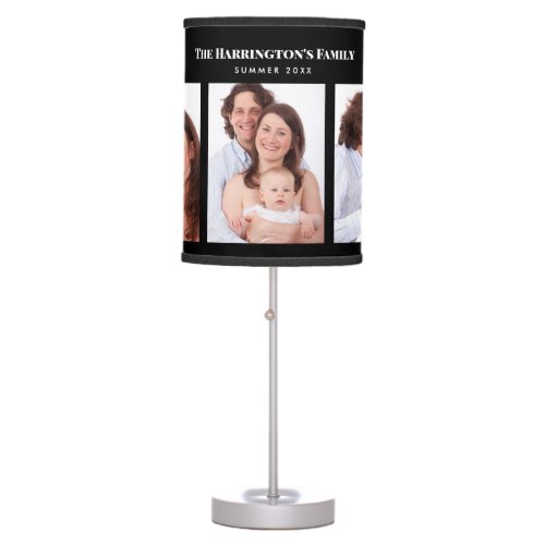 Custom 3 Sections Family Photo Collage Black Frame Table Lamp