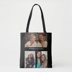 Custom 3 Sections Family Photo Collage Black Frame Tote Bag