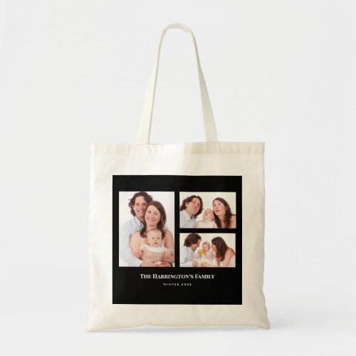 Custom 3 Sections Family Photo Collage Black Frame Tote Bag