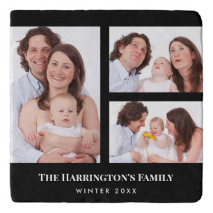 Custom 3 Sections Family Photo Collage Black Frame Trivet