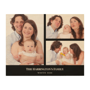 Custom 3 Sections Family Photo Collage Black Frame Wood Wall Art