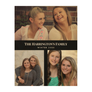 Custom 3 Sections Family Photo Collage Black Frame Wood Wall Art