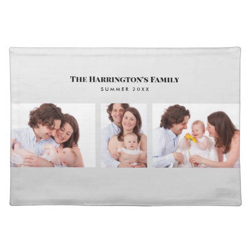 Custom 3 Sections Family Photo Collage Grey Frame Cloth Placemat