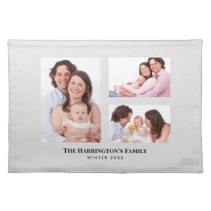 Custom 3 Sections Family Photo Collage Grey Frame Cloth Placemat