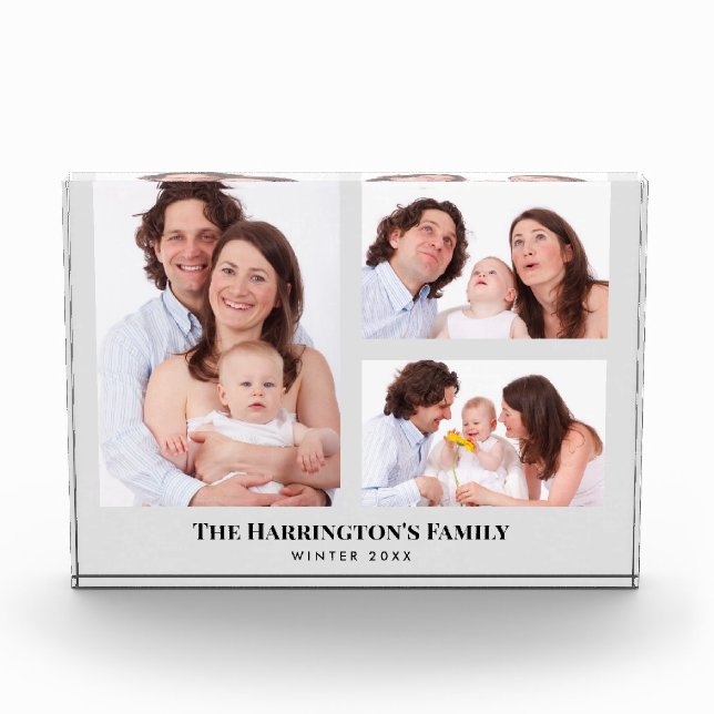 Custom 3 Sections Family Photos Collage Gray Frame (Front)