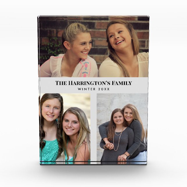 Custom 3 Sections Family Photos Collage Gray Frame (Front)