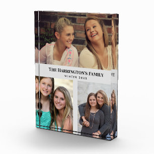 Custom 3 Sections Family Photos Collage Gray Frame Acrylic Award