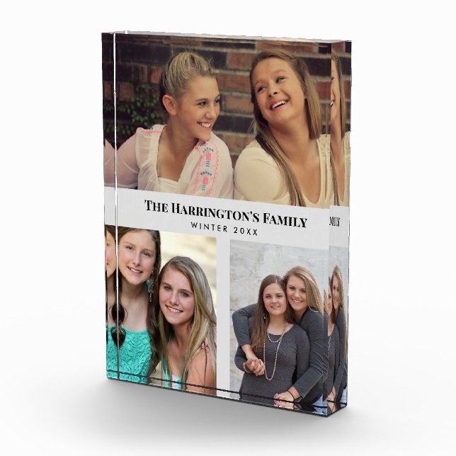Custom 3 Sections Family Photos Collage Gray Frame Acrylic Award (Right)