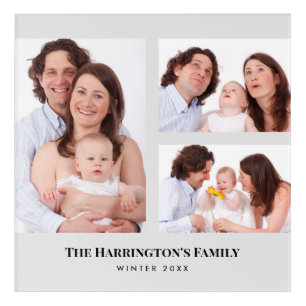 Custom 3 Sections Family Photos Collage Gray Frame Acrylic Print