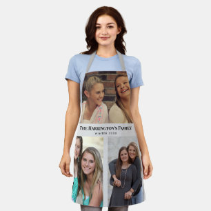 Custom 3 Sections Family Photos Collage Gray Frame Apron