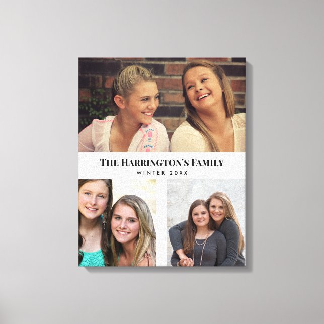 Custom 3 Sections Family Photos Collage Gray Frame Canvas Print (Front)