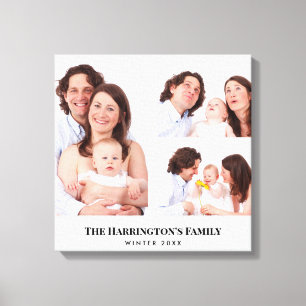 Custom 3 Sections Family Photos Collage Gray Frame Canvas Print
