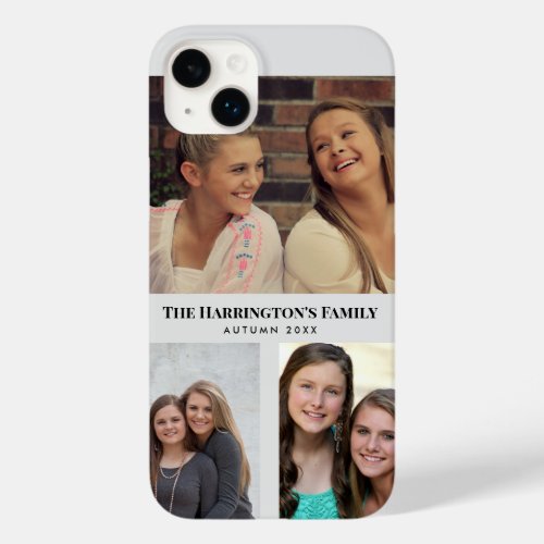 Custom 3 Sections Family Photos Collage Gray Frame Case_Mate iPhone 14 Plus Case