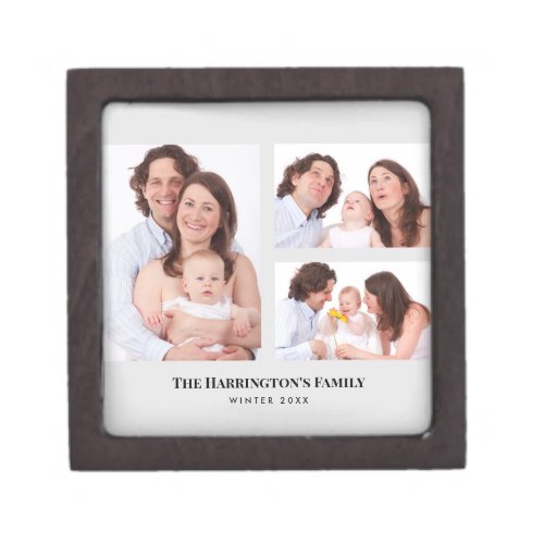 Custom 3 Sections Family Photos Collage Gray Frame Gift Box