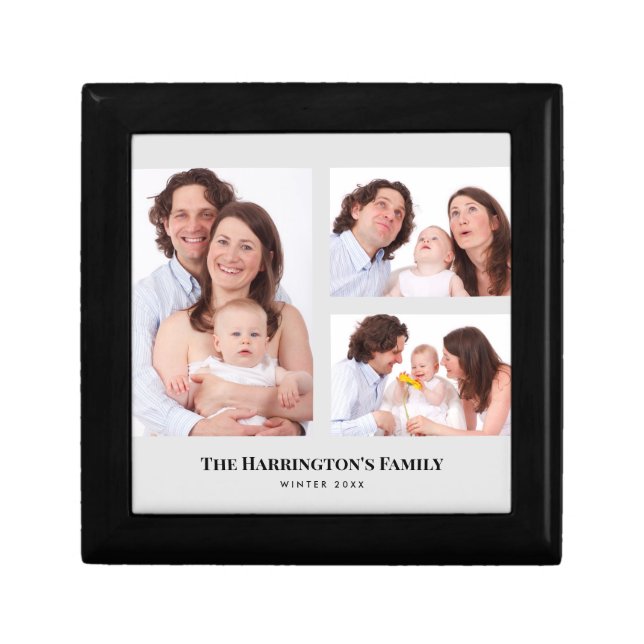 Custom 3 Sections Family Photos Collage Gray Frame Gift Box (Front)
