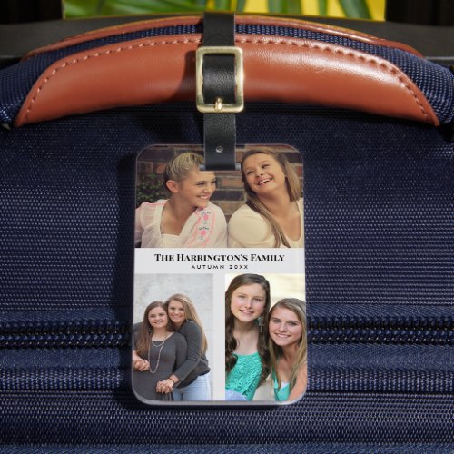 Custom 3 Sections Family Photos Collage Gray Frame Luggage Tag