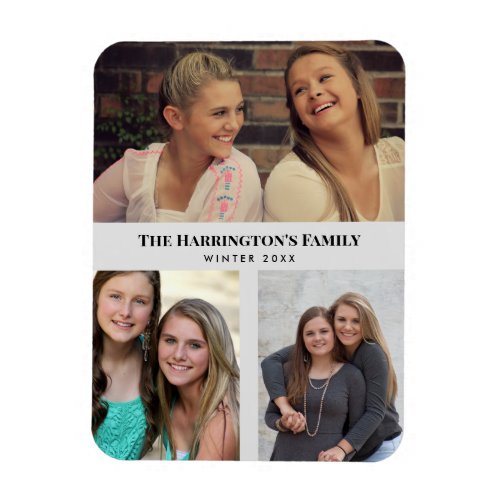 Custom 3 Sections Family Photos Collage Gray Frame Magnet