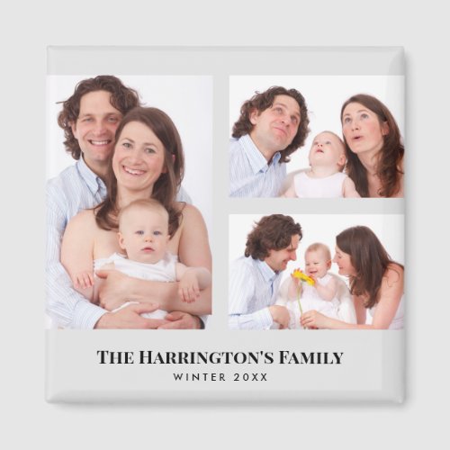 Custom 3 Sections Family Photos Collage Gray Frame Magnet