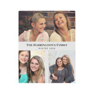 Custom 3 Sections Family Photos Collage Gray Frame Metal Print